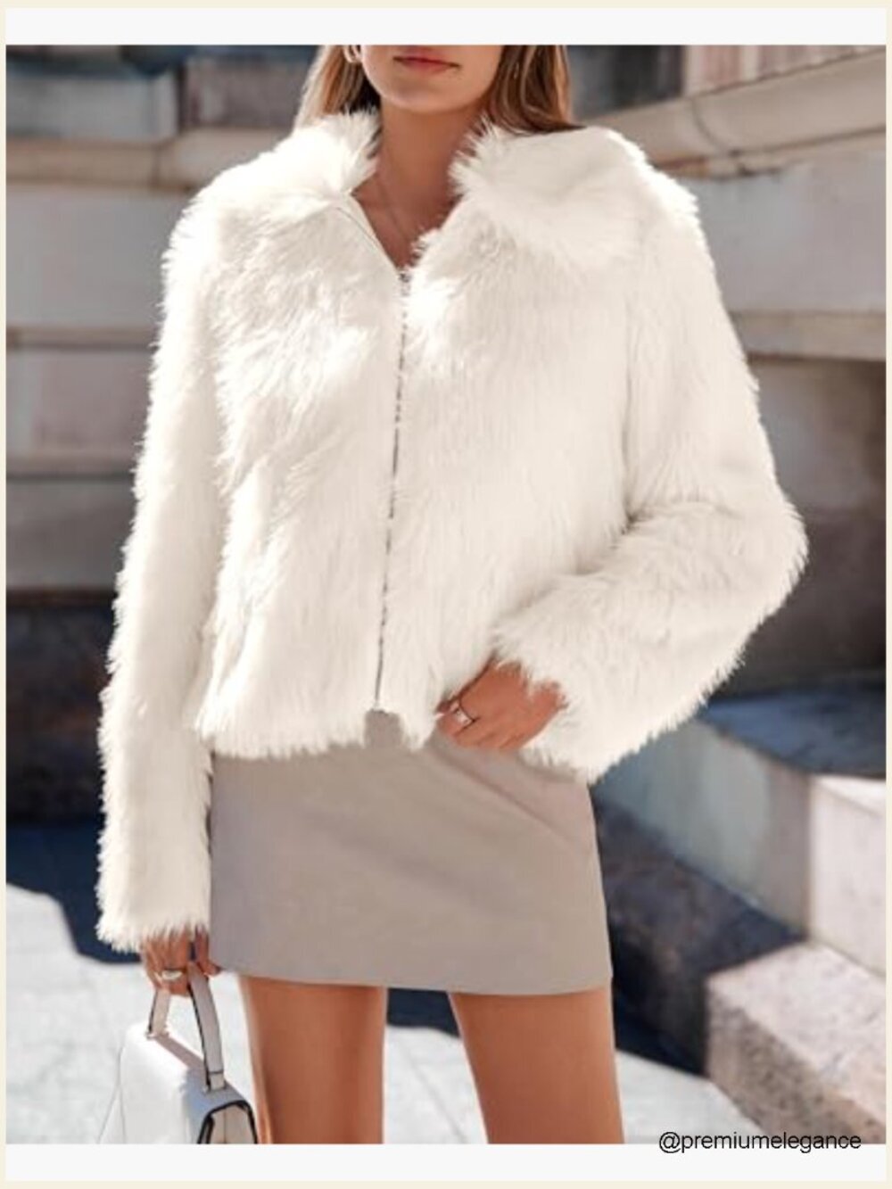 Fluffy Cropped Faux Fur Jacket Zip Up Fuzzy Coat Long Sleeve - Picture 5 of 7